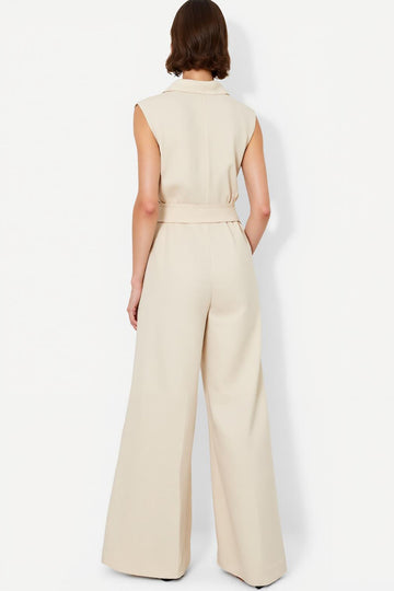 Ivory Single-Breasted Polo Collar Jumpsuit with Belt